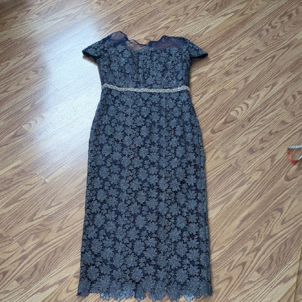 JS Collections Petite Blue Sheath Midi Dress with Cap Sleeves
